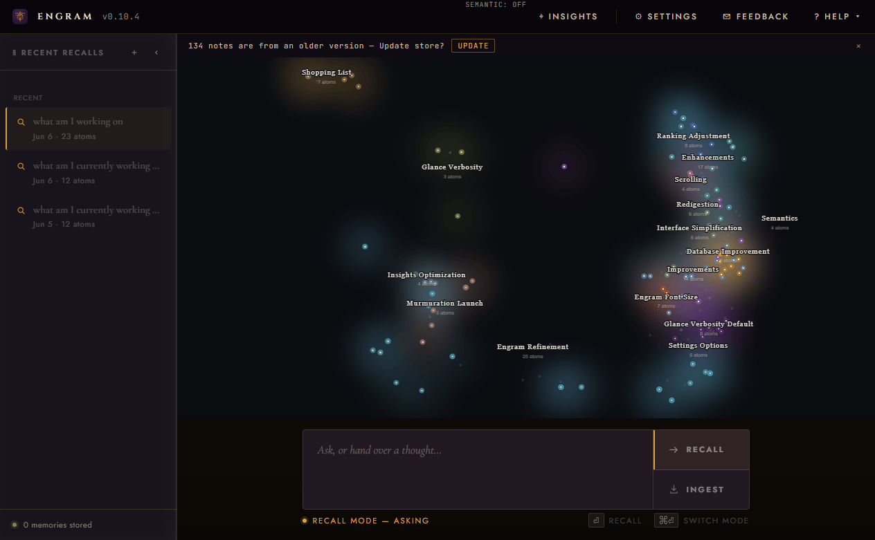 Lorefold home screen: constellation of notes with labelled clusters and an ask box at the bottom.